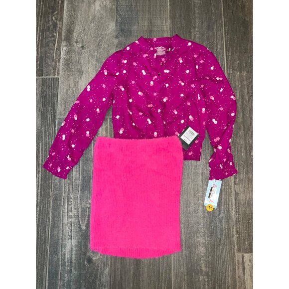 Girls Cat & Jack Long-Sleeve Floral Top & Pink Fuzzy Skirt Set M 8 - Picture 3 of 3